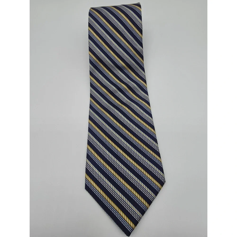 Express Blue Yellow White Striped Necktie Italian Silk Tie 58
